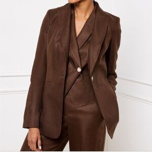 Talbots Women's 100% Irish Linen Brown Lined Blazer Jacket Sz 8
